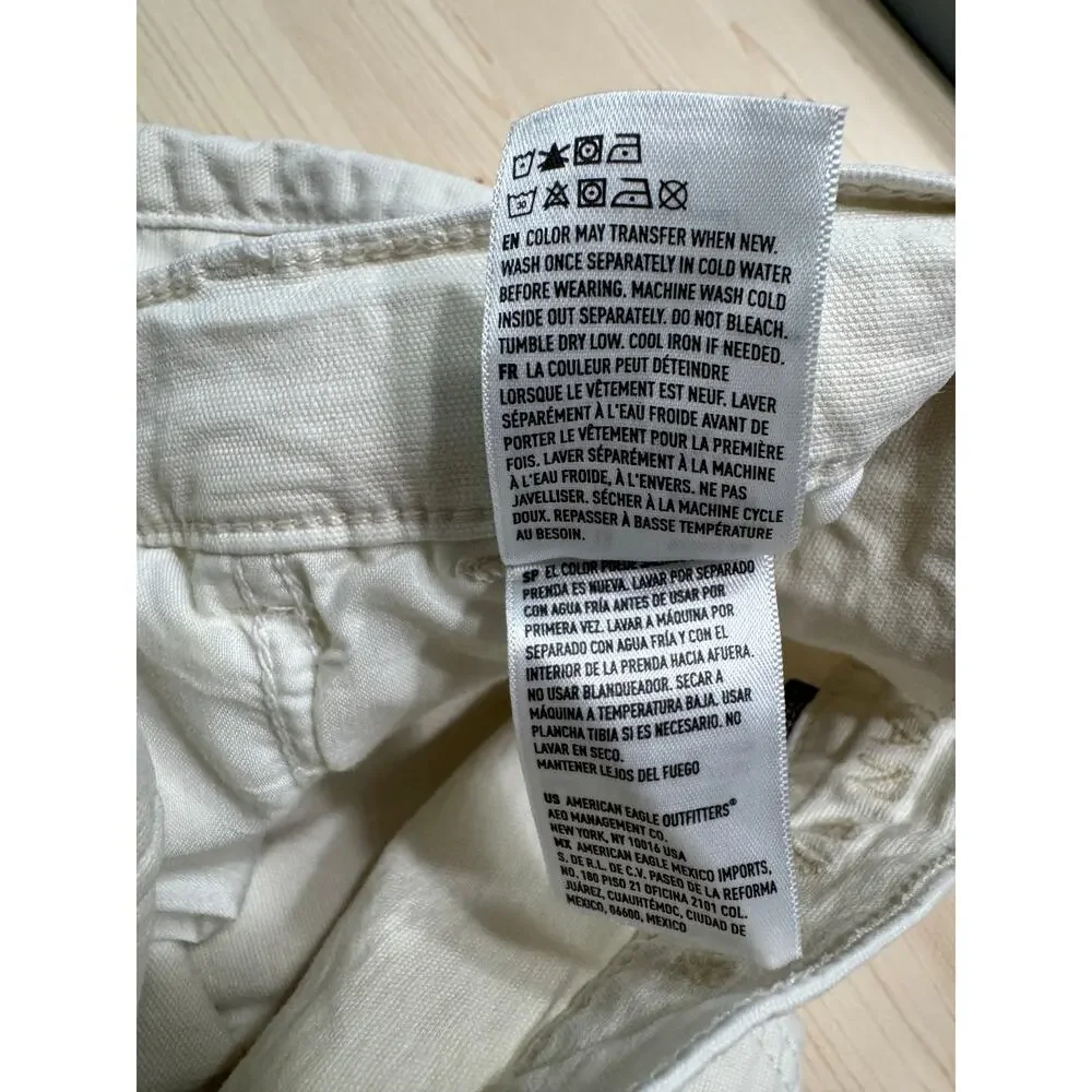 American Eagle Carpenter High Rise Straight Pants Women 16 Cream Distressing
